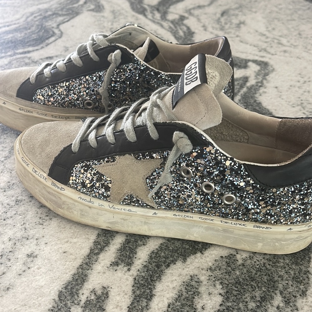 Hi-Star Golden Goose Black & Blue Glitter Fashion Sneakers size 38 (w/ dust bag)